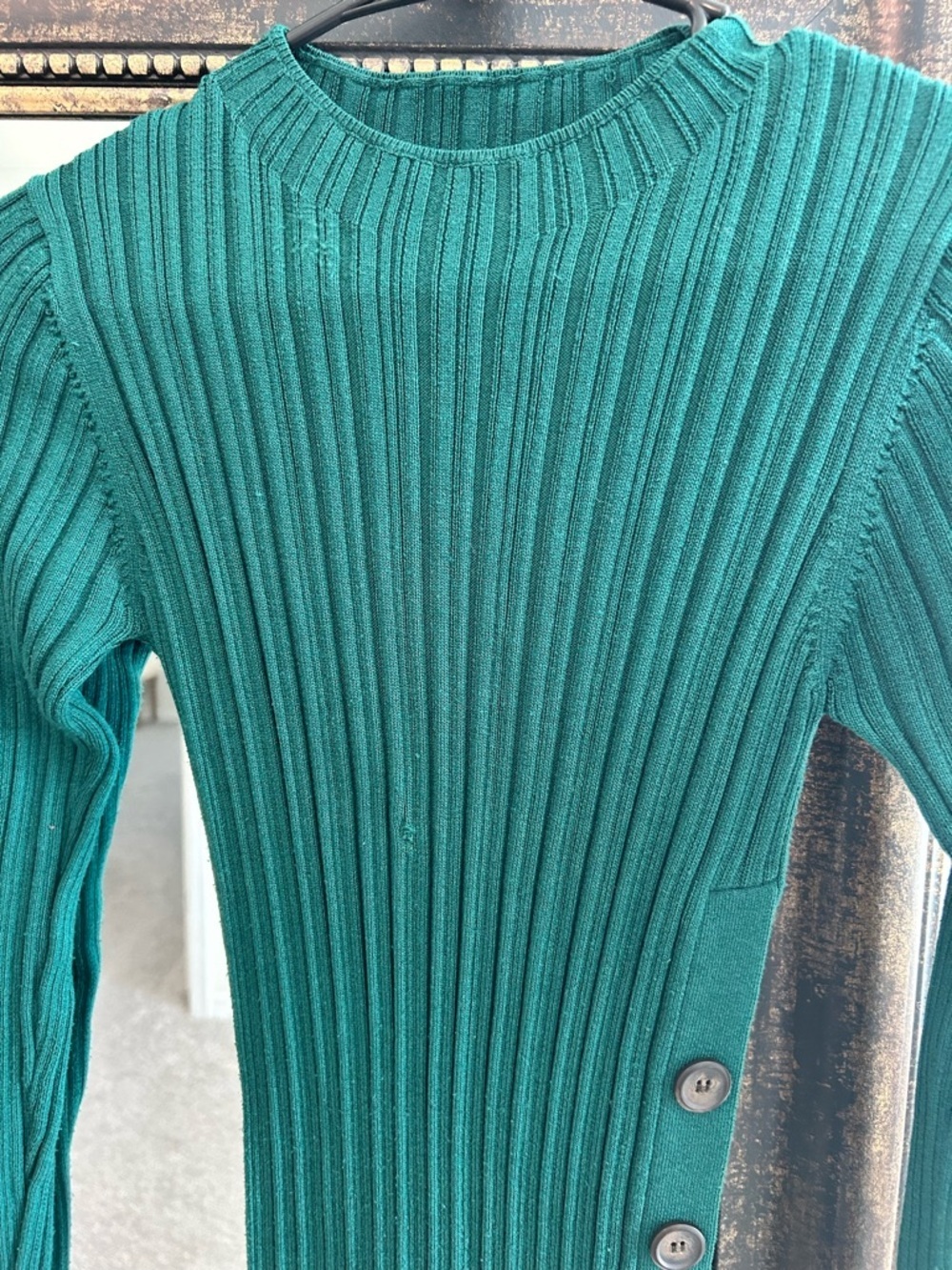 Adam Lippes Ribbed Long Sleeve Button-Trim Midi Dress in Green - Picture 10 of 12
